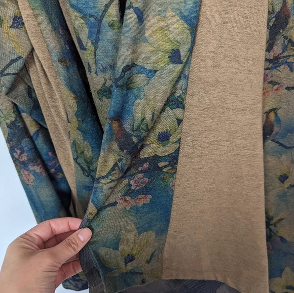 Soft Surroundings M Tea Gardens Topper Bird Sweater Cardigan Fairy Mystical Boho - Picture 9 of 13